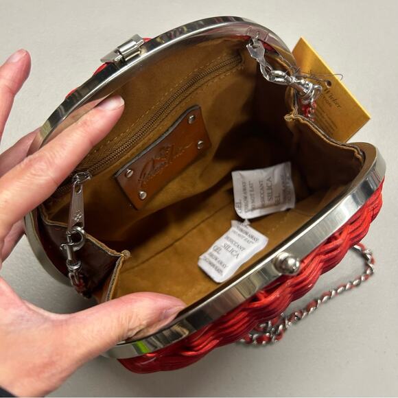 Patricia Nash Purse Spring Red Wicker Melfi Clam Lock Papaya Chain Strap Bag NWT - Picture 3 of 7